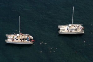 Tour boats along Na Pali coast
