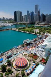 Corner of Chicago Navy Pier at Summer Time, Aerial View from Top