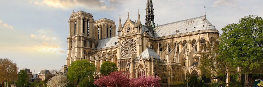 Paris, Notre Dame with boat on Seine, France