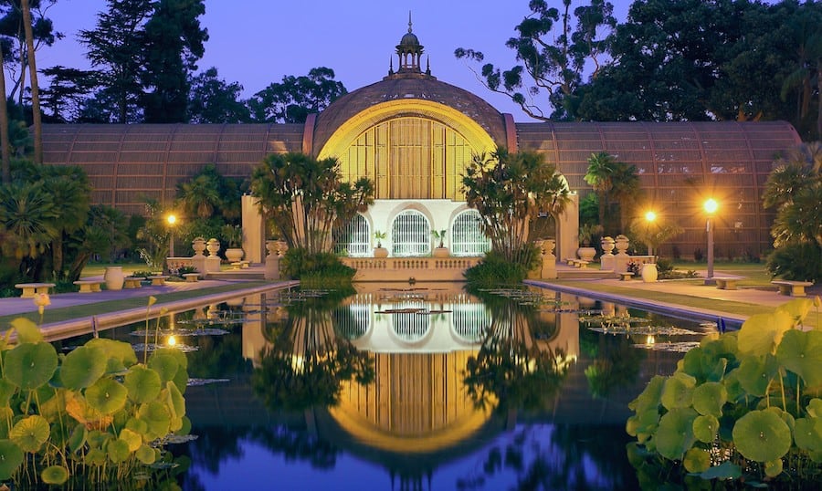 Balboa park Botanical building and pond San Diego, California